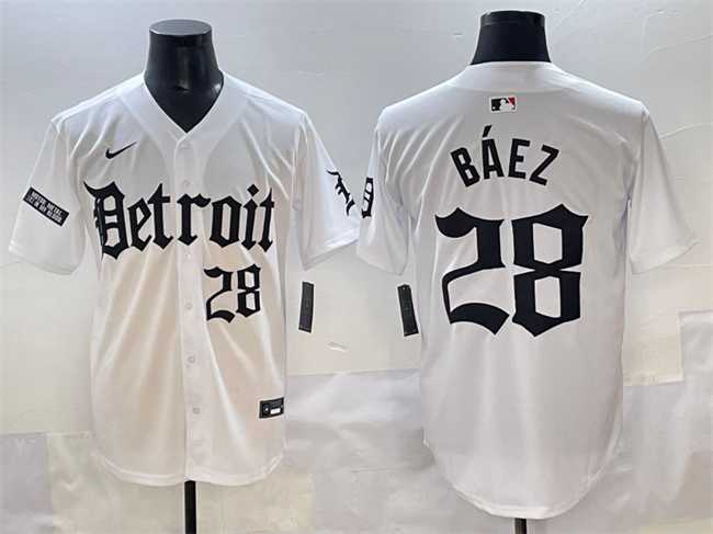 Men%27s Detroit Tigers #28 Javier Baez White Motor Gothic Edition Vapor Premier Limited Stitched Jersey->detroit tigers->MLB Jersey